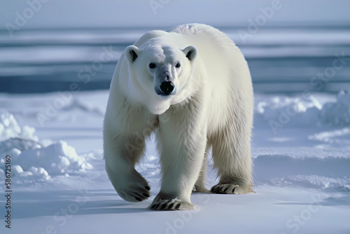 Polar bear - Arctic region - Adapted to living in icy waters and on sea ice. The largest land carnivore, weighing up to 700kg (Generative AI)