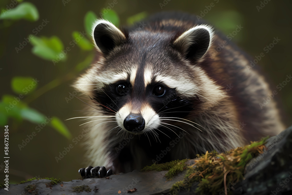 Raccoon - Americas - A medium-sized mammal species known for its masked face and scavenging behavior (Generative AI)
