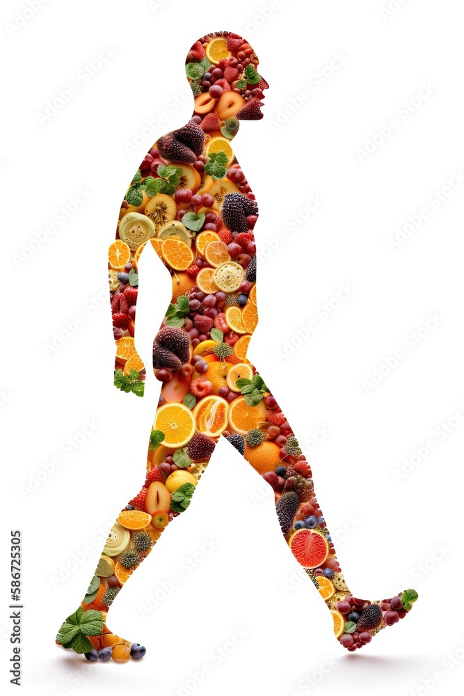 Human body silhouette made of healthy food. Generative AI Human body silhouette made of healthy food. Generative AI