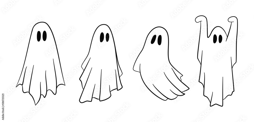 Set of cute halloween ghosts illustration design, flat halloween ghosts  element collection template vector Stock Vector | Adobe Stock