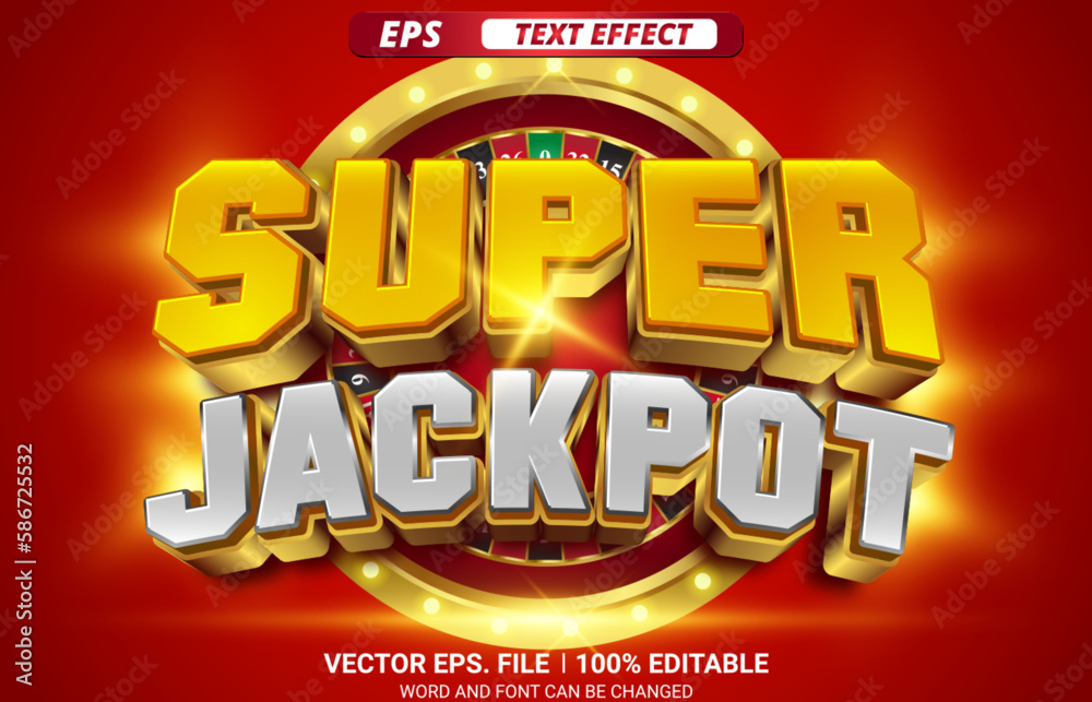 Super jackpot shining 3d editable vector text effect