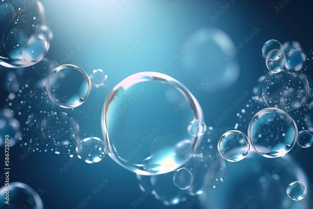 a bunch of soap bubbles floating in the air on a blue background with a ...