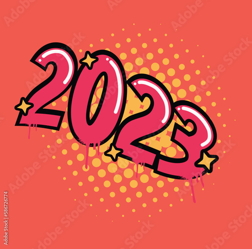 
Number 2023 illustration. Happy 2023, graffiti 2023