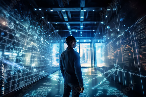 Modern technology data science and global network. Generative AI