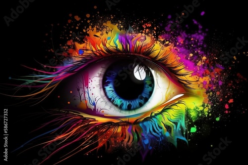  an eye with colorful paint splatters on it's irise and irise irise irise irise irise irise irise irise irise irise irise irise irise irise. generative ai