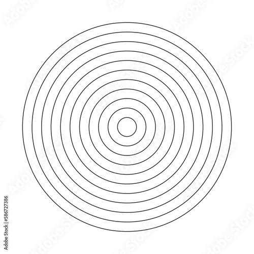 Polar grid of 10 concentric circles. Circle diagram divided on segments. Blank polar graph paper. Wheel of life or habits tracker. Vector illustration.