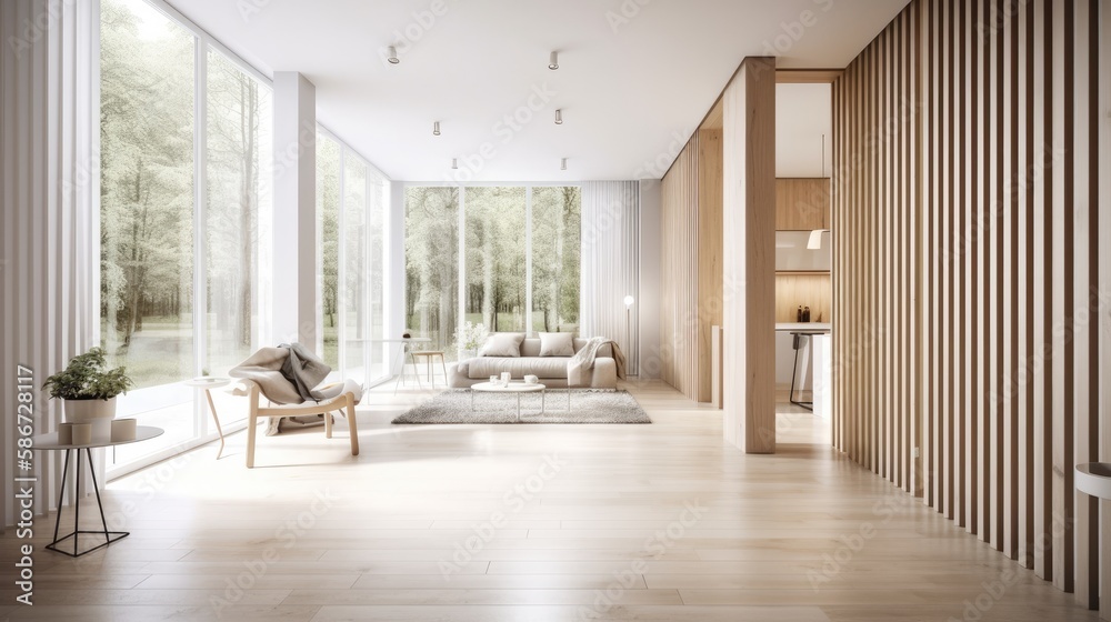 Obraz premium Light wooden living room for the homely feeling, interior. Generative AI Technology 