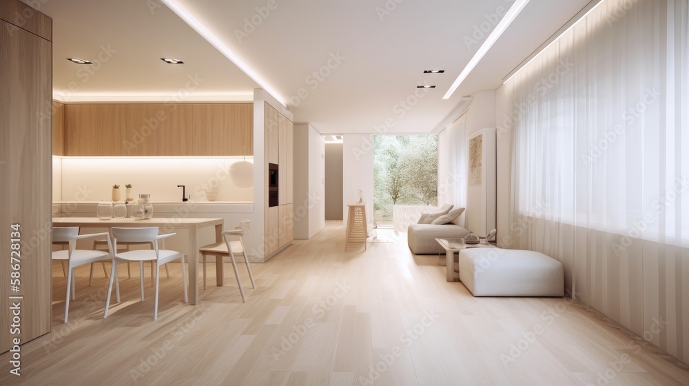 Fototapeta premium Light wooden living room for the homely feeling, interior. Generative AI Technology 