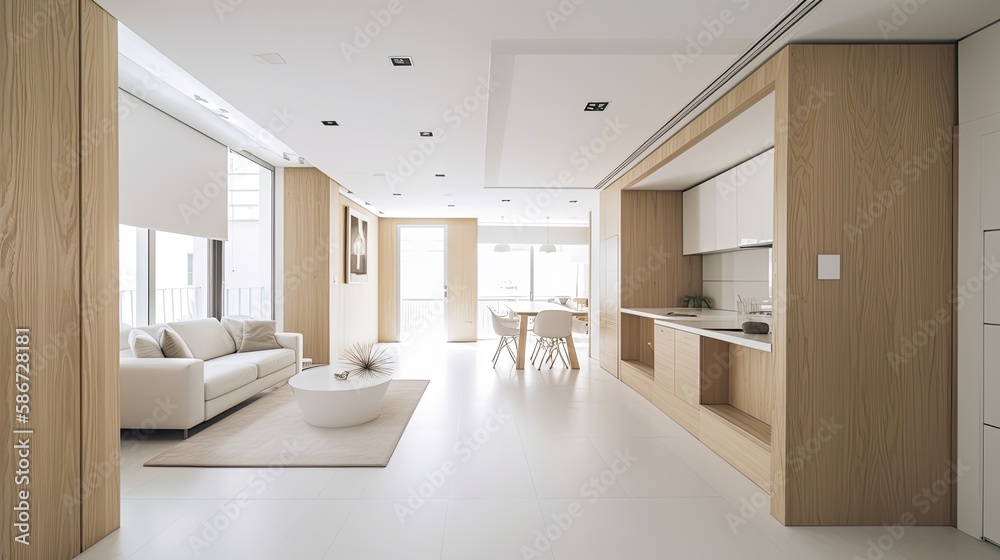 Light wooden living room for the homely feeling, interior. Generative AI Technology Light wooden living room for the homely feeling, interior. Generative AI Technology