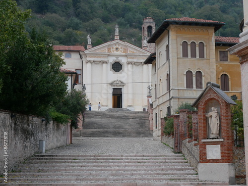Marostica, Vicenza, Italy: view of the Carmini stairway leading to the Church of Madonna del Carmine in Marostica, with the church's facade in the background photo