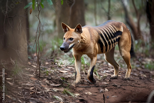 Tasmanian Tiger - Australia - A large  carnivorous marsupial that was once widespread but is now considered extinct  Generative AI 