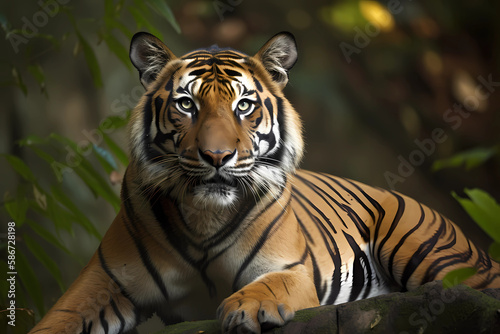 Tiger - Asia - A large, carnivorous cat species known for its distinctive stripes and hunting abilities (Generative AI)