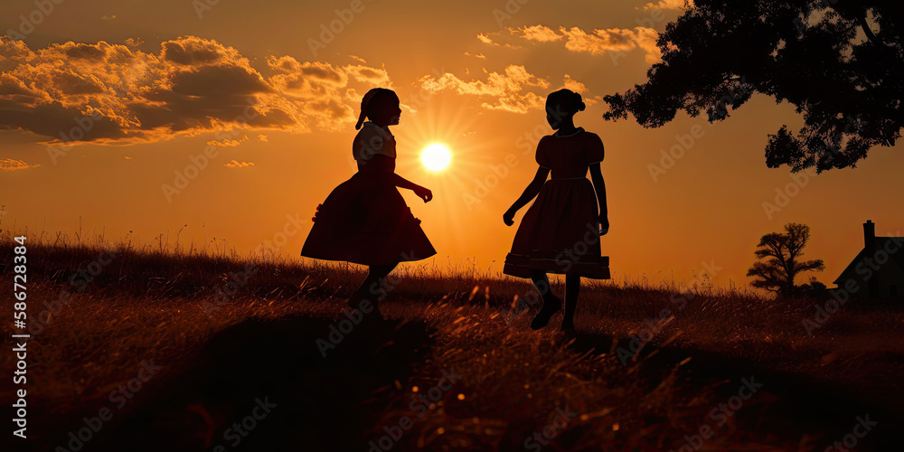 Country Cousins, Young black females wearing their sunday best during a summer sunset.