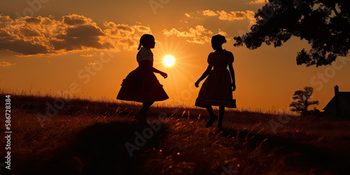 Country Cousins  Young black females wearing their sunday best during a summer sunset.