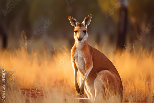 Red Kangaroo - Australia - The largest marsupial and the national emblem of Australia, known for its long, powerful legs and hopping ability (Generative AI)