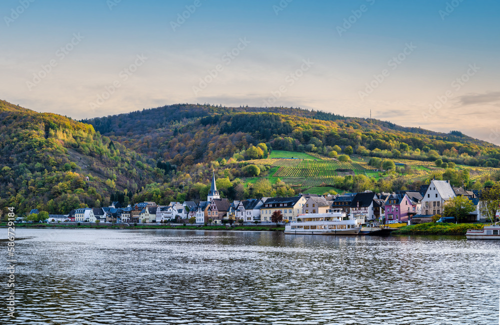 Briedern village on Moselle river during autumn in Cochem-Zell district, Germany