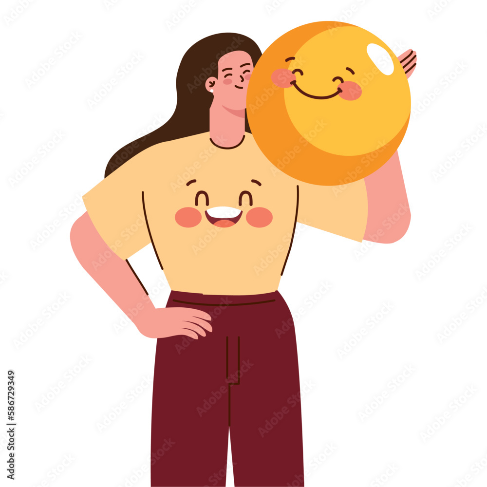 Fototapeta premium Joyful woman with smiling emoji