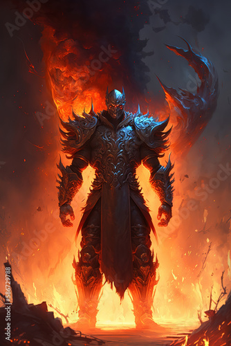 a man that is standing in front of a fire, dark fantasy character concept art 