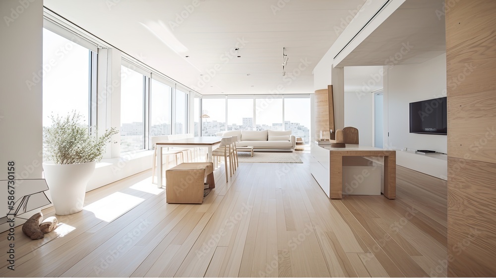 Living room made of light wooden for the cozy home, interior. Generative AI Technology Living room made of light wooden for the cozy home, interior. Generative AI Technology