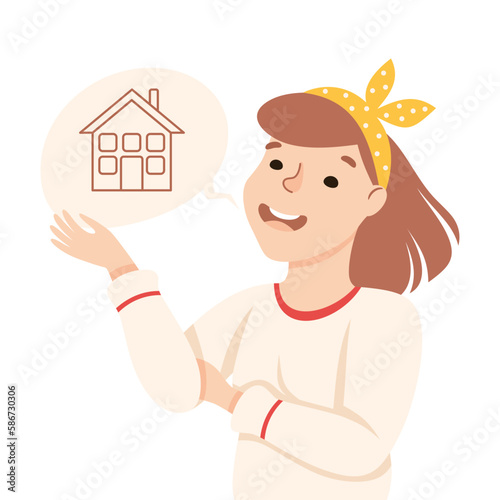 Young Female Talking and Gesturing Engaged in Conversation with Someone Vector Illustration