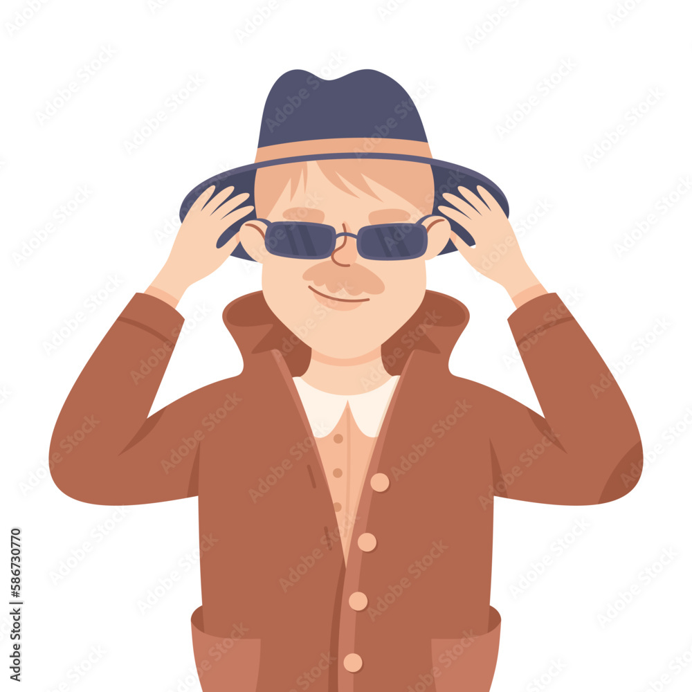 Espionage with Mustached Man Private Detective in Hat and Coat Listening to Conversation Vector Illustration Espionage with Mustached Man Private Detective in Hat and Coat Listening to Conversation Vector Illustration