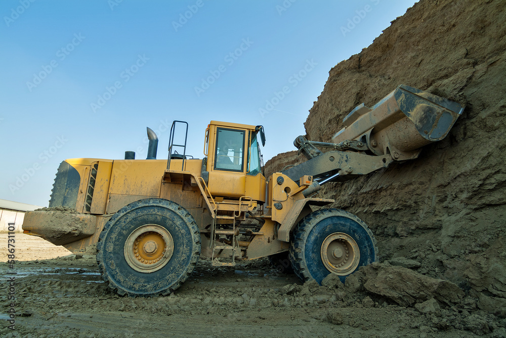 Bulldozer in action in a quarry