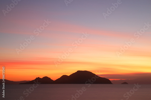 sunset on the beach. Seaside town of Turgutreis and spectacular sunsets. Selective Focus. Long Exposure shoot. tranquility scene. © bt1976