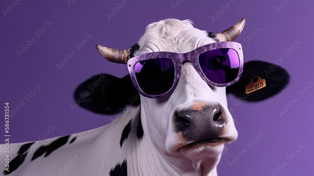 Happy Cow Sunglasses Purple Background Delightful Photo Generative AI