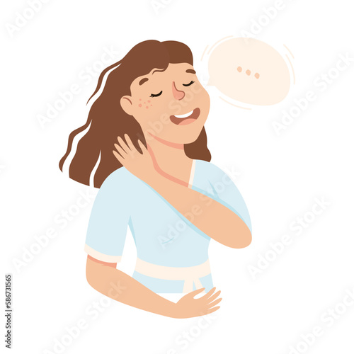 Young Female Talking and Gesturing Engaged in Conversation with Someone Vector Illustration