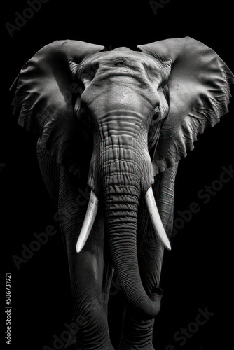 Beautiful Elephant in front of a black background (AI Generated) © Djomas
