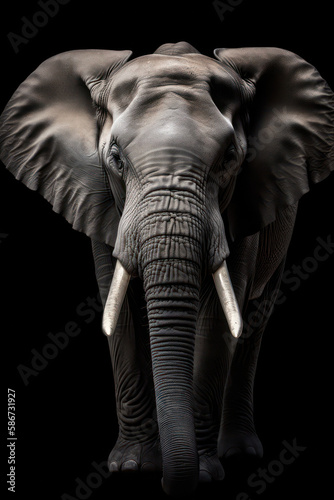 Beautiful Elephant in front of a black background (AI Generated)