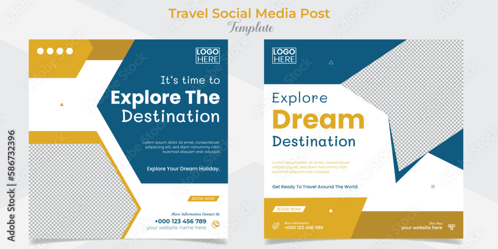 Tourism and travel holiday vacation social media post and square flyer post banner template design