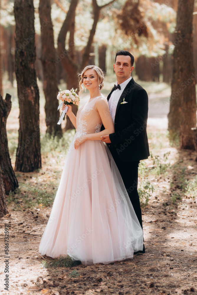 Wedding portrait. Amazing smiling wedding couple. Pretty bride and stylish groom. Wedding portrait. Amazing smiling wedding couple. Pretty bride and stylish groom.