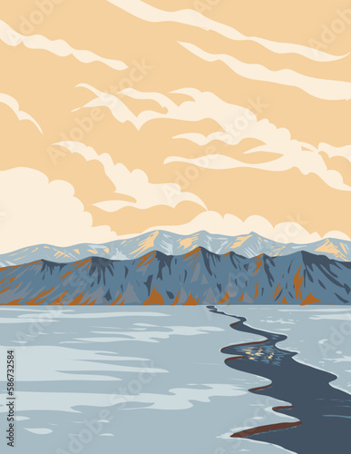 WPA poster art of Bylot Island within Sirmilik National Park located in Qikiqtaaluk, Nunavut in Canada in works project administration or federal art project style.