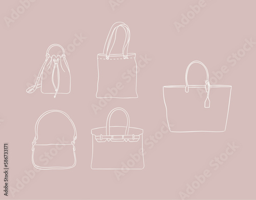 Set of handbags for modern women look drawing on peach color background.
