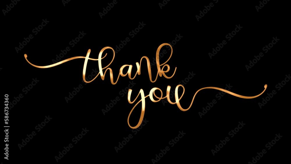 Thank you greeting animation text in gold color, for banner, social media feed wallpaper stories
