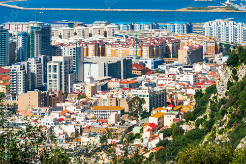 View of Gibraltar town from The Upper Rock. UK