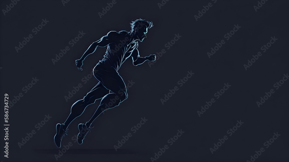 Dynamic study of running man at dark night. (Generative AI)
