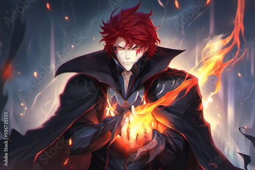 Fire red hair mage solo leveling style © Davide