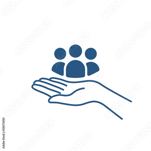 blue thin line hand holding employee retain icon