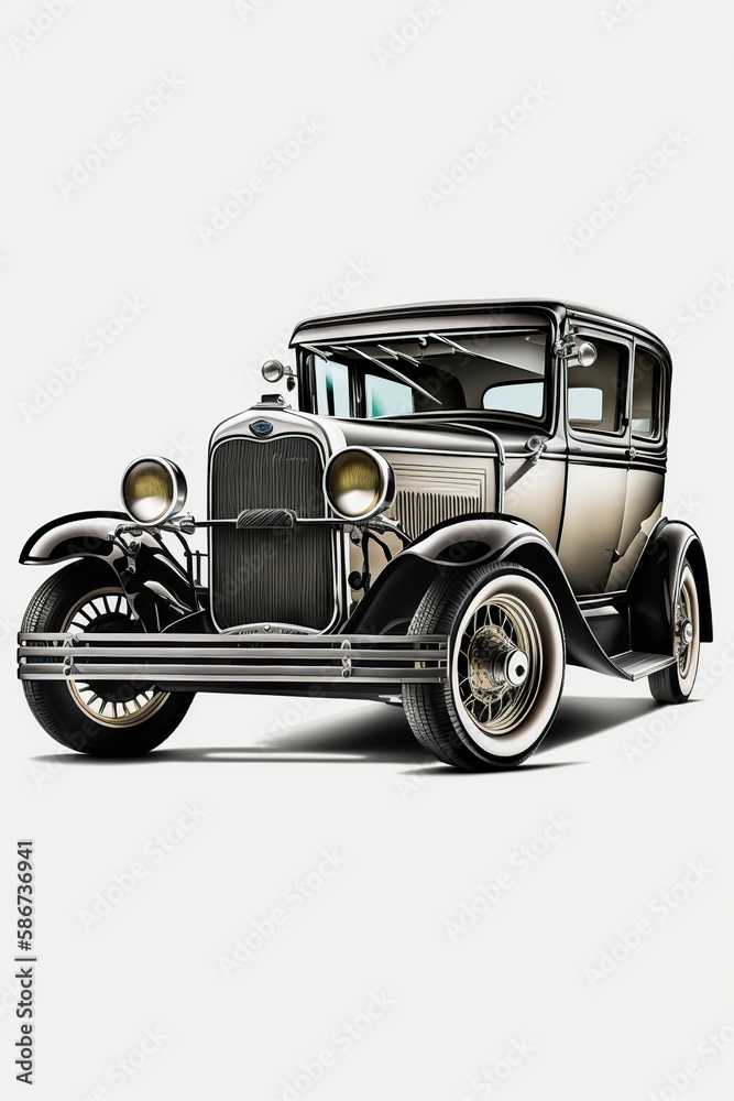 cartoon illustration, vintage car on white background, ai generative