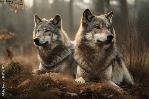 Portrait of two wolves