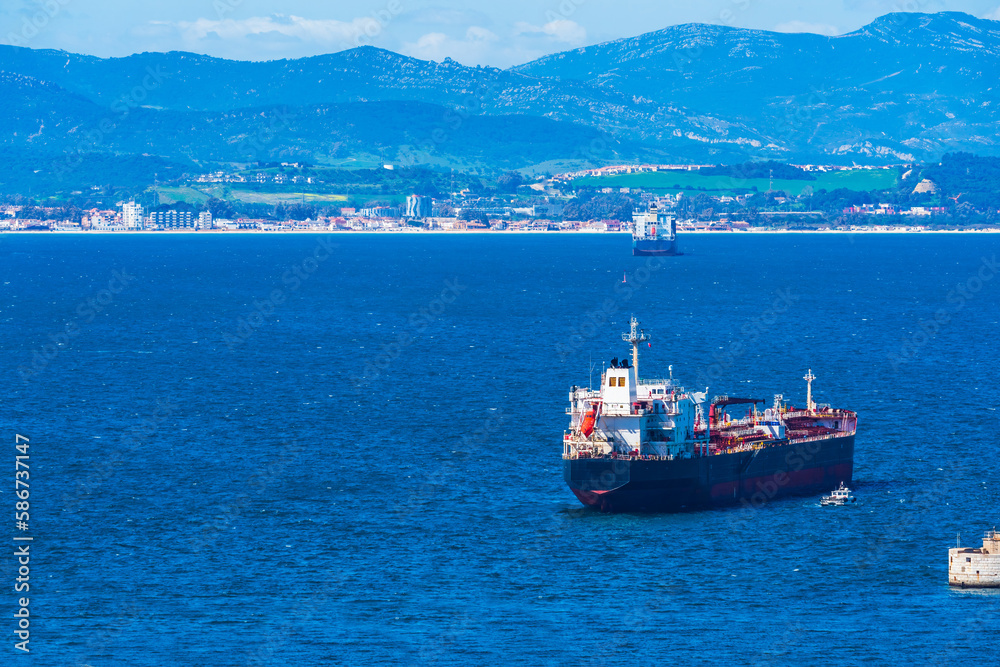A cargo ship in a Bay of Gibraltar, UK
