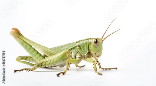 green grasshopper isolated on white  Created using generative AI tools. © © Raymond Orton