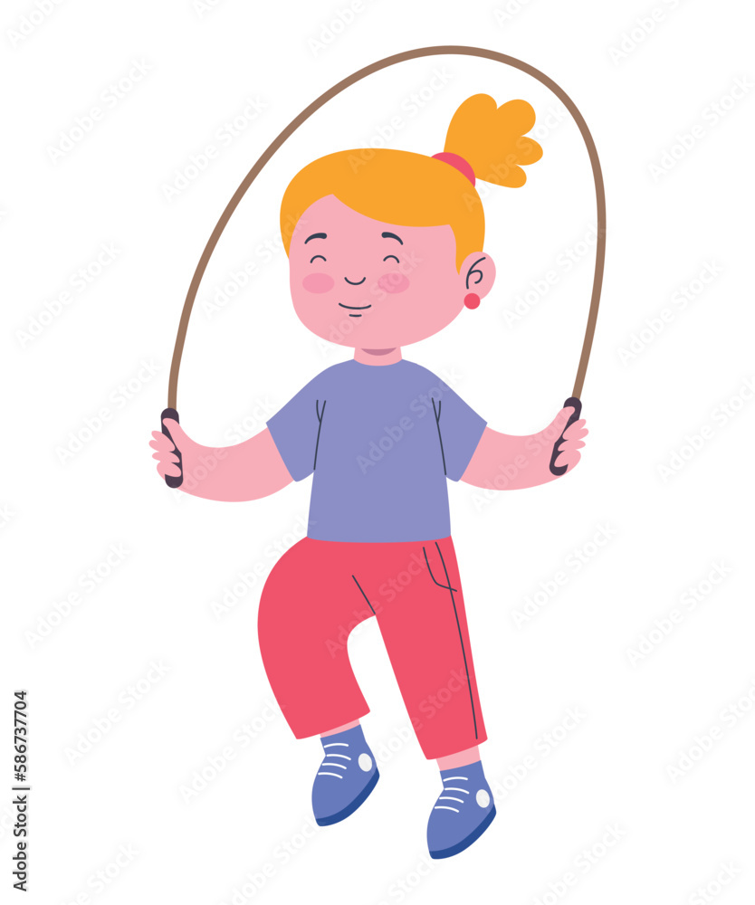 Playing girl with jumping rope Playing girl with jumping rope