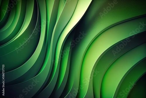 green abstract background with waves, generative ia	
 photo