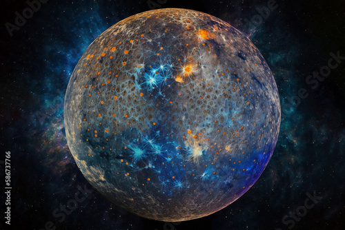 A Realistic Illustration of the Planet Mercury in Our Solar System Surrounded by Space and Stars