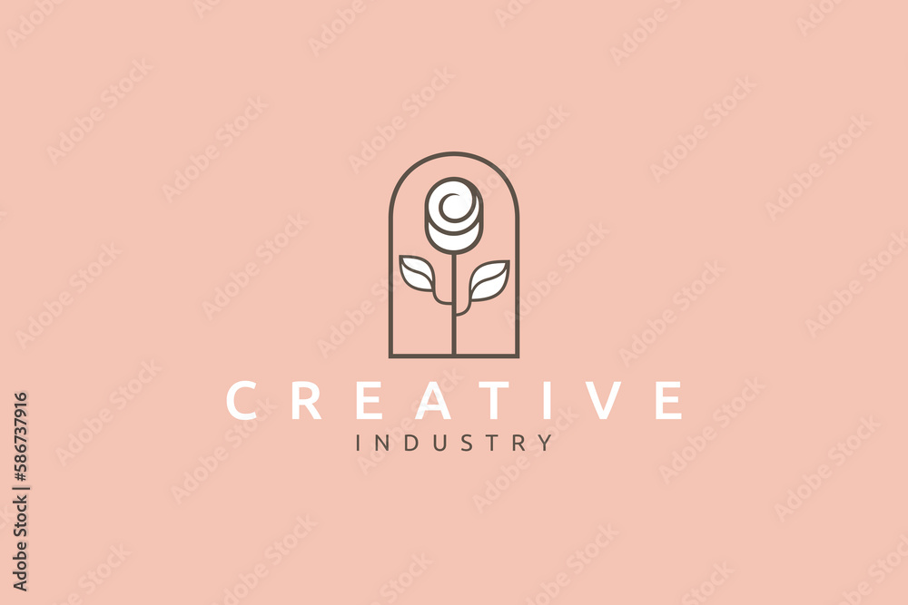 Tulip flower or rose bud logo with minimalistic line art design style Tulip flower or rose bud logo with minimalistic line art design style