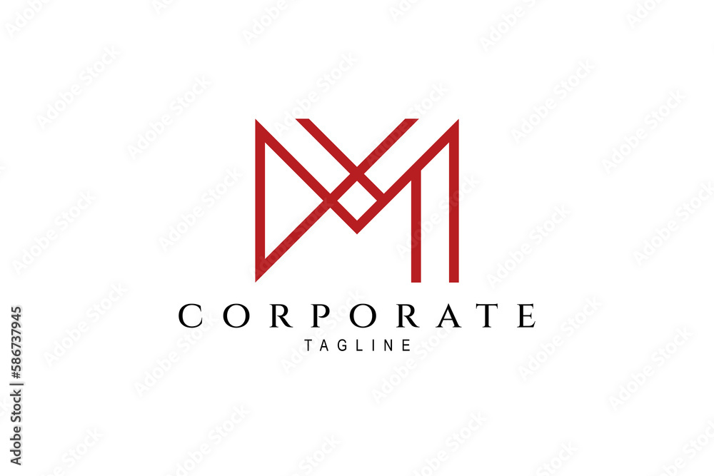 M uppercase logo with line art design style in red color M uppercase logo with line art design style in red color