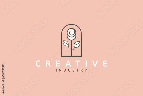 Tulip flower or rose bud logo with minimalistic line art design style